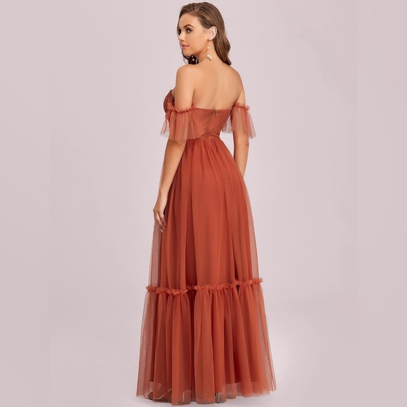 Sweetheart Beaded Straps Ruched Dress With Slit Burnt Orange main image 1